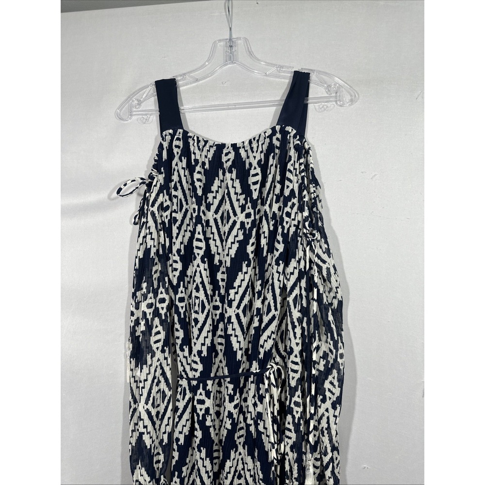 NEW $598 TORY BURCH [ XL ] Katherine Cold Shoulder Pleat Wrap Dress Navy J2198 - Picture 8 of 15